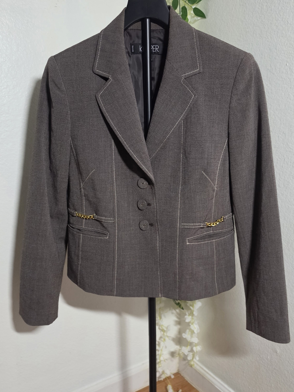 Kasper Women's Brown Tailored Chain-Accent Blazer